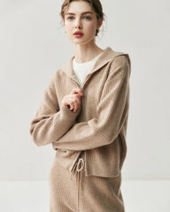 Kaschmir-Woll-Zip-Hoodie & Hose mit geradem Bein
