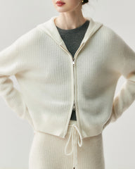 Kaschmir-Woll-Zip-Hoodie & Hose mit geradem Bein