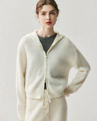 Kaschmir-Woll-Zip-Hoodie & Hose mit geradem Bein