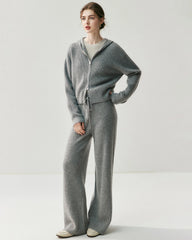 Kaschmir-Woll-Zip-Hoodie & Hose mit geradem Bein