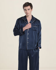 Lässiges Seiden-Pyjama-Set für Herren mit Reverskragen