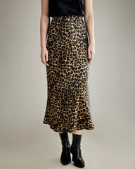 Klassischer Maxi-Seidenrock mit traditionellem Leopard-Druckmuster