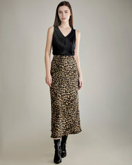 Klassischer Maxi-Seidenrock mit traditionellem Leopard-Druckmuster