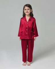 Klassisches Langarm Set Kinder Seiden-Pyjama