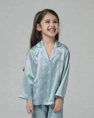 Klassisches Langarm Set Kinder Seiden-Pyjama