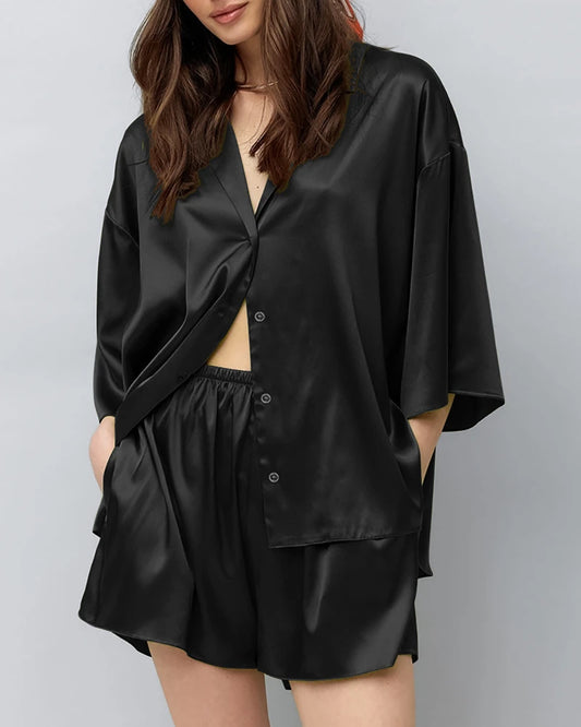 Klassisches Plus-Size-Seiden-Pyjama-Set
