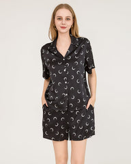 100% Seiden-Pyjamas-Set mit Mondsichelmuster - Bluse & Shorts