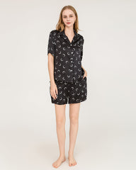 100% Seiden-Pyjamas-Set mit Mondsichelmuster - Bluse & Shorts