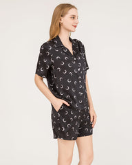 100% Seiden-Pyjamas-Set mit Mondsichelmuster - Bluse & Shorts