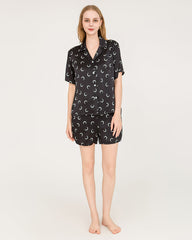 100% Seiden-Pyjamas-Set mit Mondsichelmuster - Bluse & Shorts
