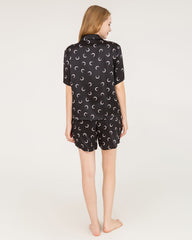 100% Seiden-Pyjamas-Set mit Mondsichelmuster - Bluse & Shorts