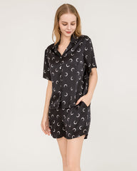 100% Seiden-Pyjamas-Set mit Mondsichelmuster - Bluse & Shorts
