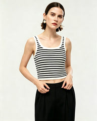 Gestreiftes, waschbares Seiden-Jersey Cropped Tank Top