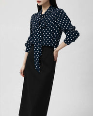 Polka Dot Schleifen-Seidenbluse