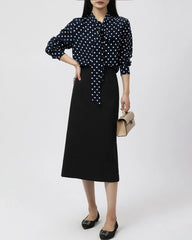Polka Dot Schleifen-Seidenbluse