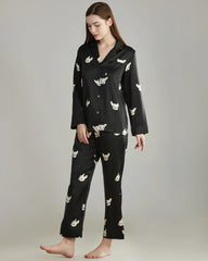 Set aus Seiden-Pyjama mit Hunde-Druckmuster