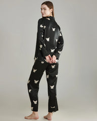 Set aus Seiden-Pyjama mit Hunde-Druckmuster