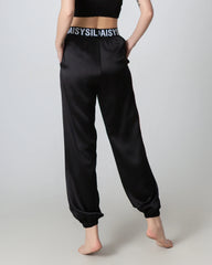 Damen-Seidenhose, elastische Taille, lockere Füßeinfassung, gefalteter Bund