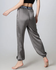 Damen-Seidenhose, elastische Taille, lockere Füßeinfassung, gefalteter Bund