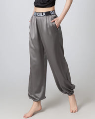Damen-Seidenhose, elastische Taille, lockere Füßeinfassung, gefalteter Bund