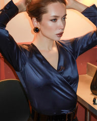 Elegante Wickelbare Seidenbluse für Damen
