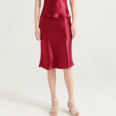 Elegante knielange Seiden-Rock Burgundy