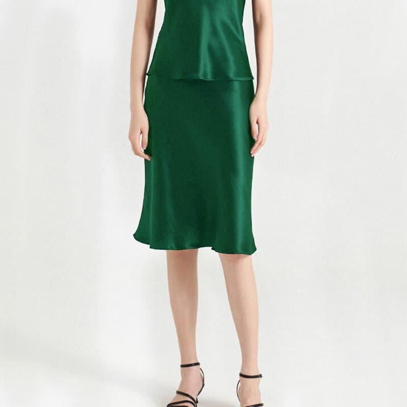 Elegante knielange Seiden-Rock Dark Green