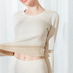 Extra wärmende Seiden-Thermal-Unterwäsche-Set für Frauen Beige