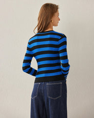 Klassische gestreifte Cardigan mit V-Ausschnitt