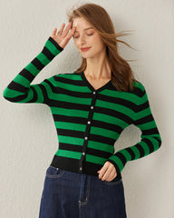 Klassische gestreifte Cardigan mit V-Ausschnitt