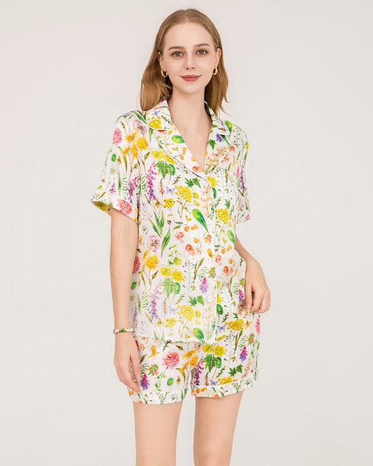 Damen Seiden-Schlafanzüge mit luxuriösem Blumenmuster