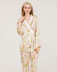 Luxuriöses, reines Seiden-Pyjamas-Set mit Blumenmuster