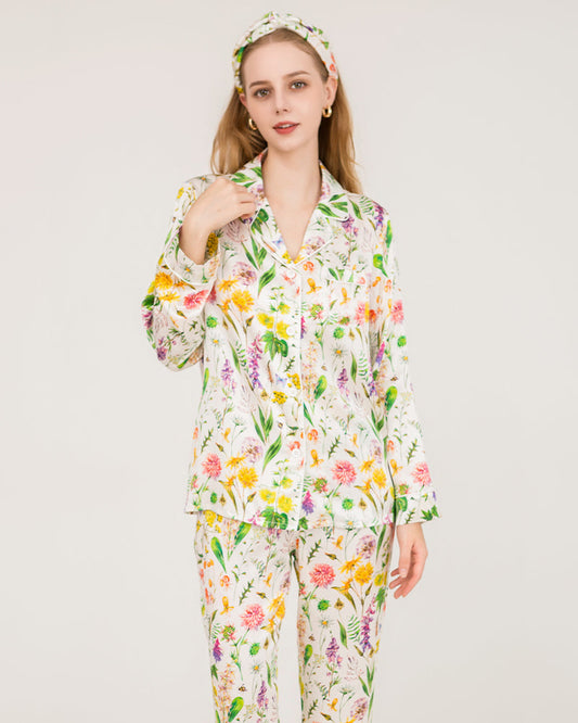 Elegante Seiden-Pyjamaset mit floralem Druckmuster