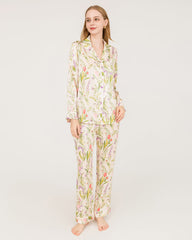 Elegante Seiden-Pyjamaset mit floralem Druckmuster