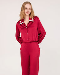 Französischer Spitzkragen Seiden-Pyjama für Dame
