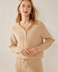Kaschmir-Sweater mit Kapuze und V-Ausschnitt