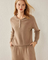 Kaschmir-Sweater mit Kapuze und V-Ausschnitt