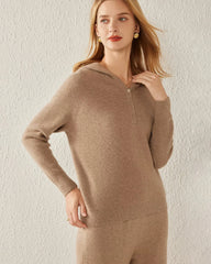 Kaschmir-Sweater mit Kapuze und V-Ausschnitt