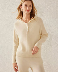 Kaschmir-Sweater mit Kapuze und V-Ausschnitt