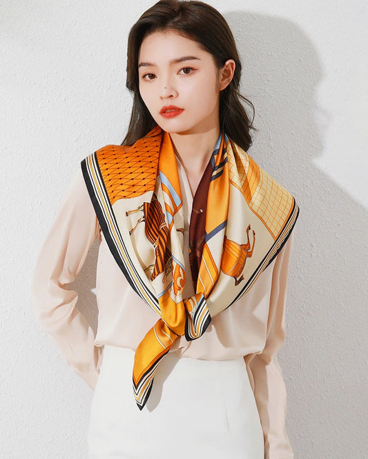 Pferde-Print Vintage Große Seidenschal