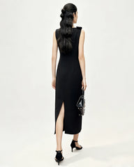 Japanisches Triacetat Midi-Trägerkleid mit Schleifen-Schulterdetail