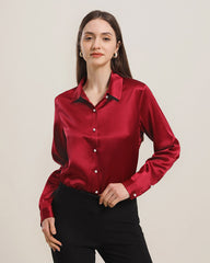 Klassisches Damen-Seidenhemd mit Perlmuttknöpfen Burgundy