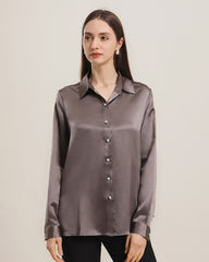 Klassisches Damen-Seidenhemd mit Perlmuttknöpfen Dark Grey