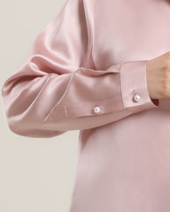 Klassisches Damen-Seidenhemd mit Perlmuttknöpfen Rose Pink