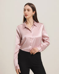Klassisches Damen-Seidenhemd mit Perlmuttknöpfen Rose Pink