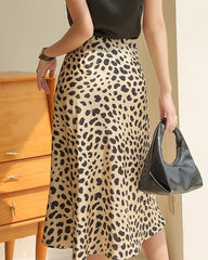 100% Seiden-Midi-Rock mit Leopard-Muster