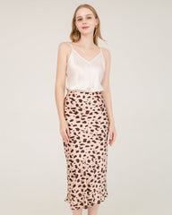 100% Seiden-Midi-Rock mit Leopard-Muster