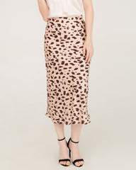 100% Seiden-Midi-Rock mit Leopard-Muster