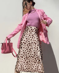 100% Seiden-Midi-Rock mit Leopard-Muster