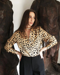 Leopard Seidenbluse Langarm – Damen